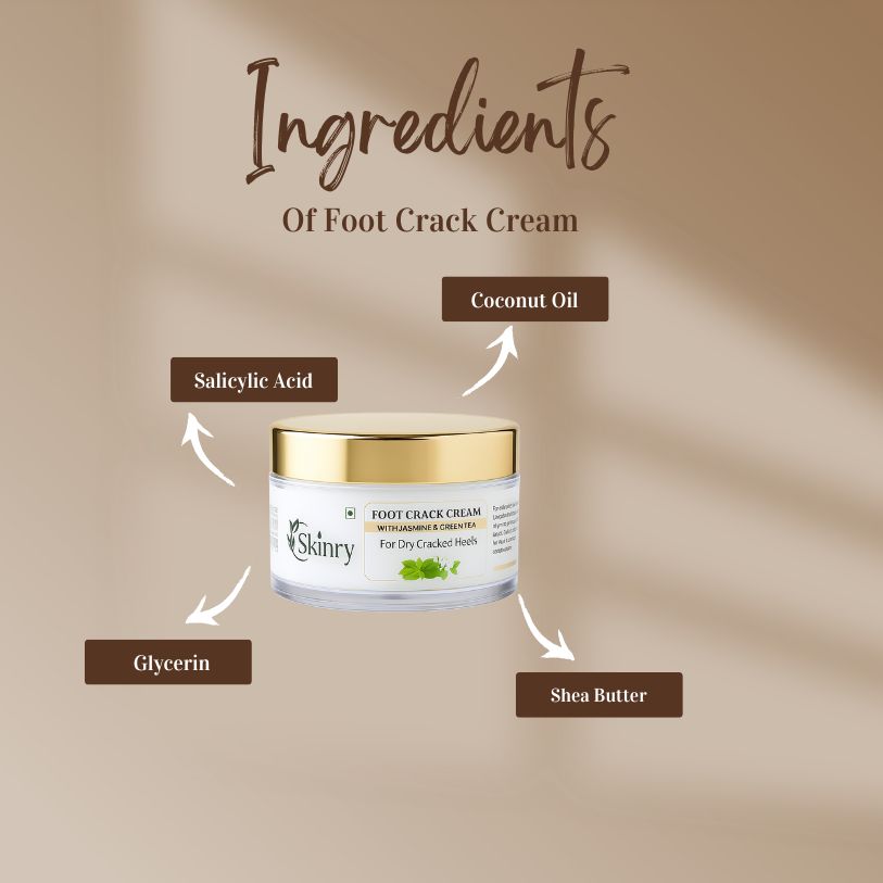 Jar of foot crack cream with gold lid labeled salicylic acid glycerin coconut oil shea butter best cream for cracked feet