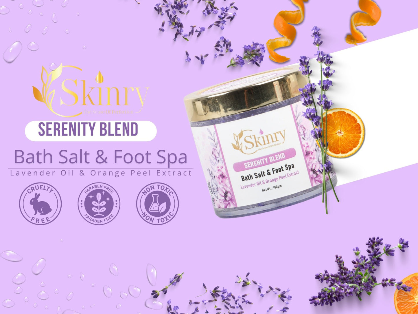 Skinry Serenity Blend Bath Salt and Foot Spa jar with lavender and orange peel Happy Feet Kit for gifting